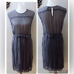 Swildens gray sheer upper pleated party dress cocktail holiday Christmas classy